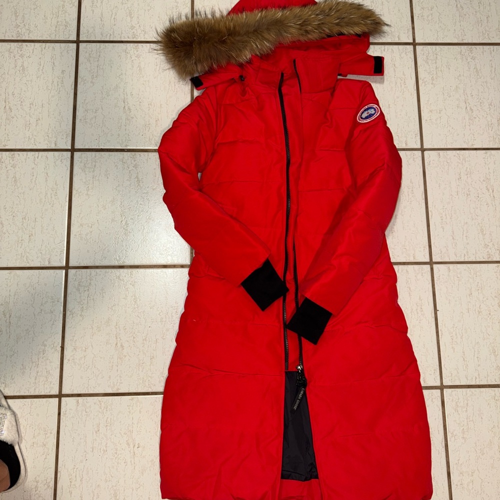 Canada Goose Red Women's Ski Jacket with Fur Hood